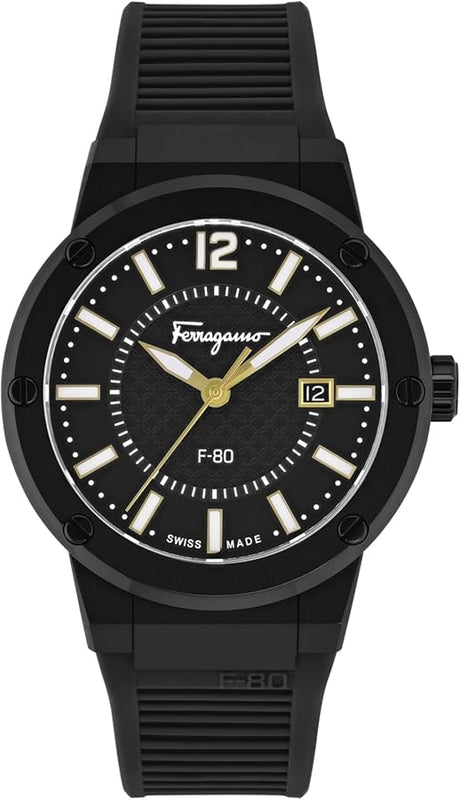 Buy Shop Salvatore Ferragamo F-80 Classic Black Dial Black Rubber Strap Watch for Men - SFHY01622 USA Online
