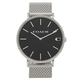 Coach Charles Black Dial Silver Mesh Bracelet Watch for Men - 14602144