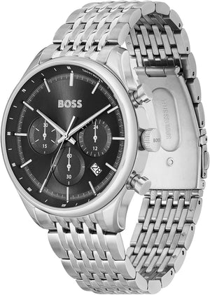 Buy Shop Hugo Boss Gregor Chronograph Black Dial Silver Steel Strap Watch For Men - 1514082 USA Online