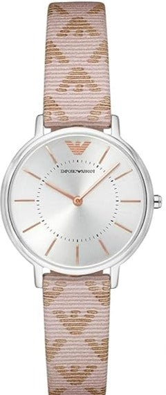 Buy Shop Emporio Armani Gianni T Bar Quartz Silver Dial Beige Leather Strap Watch For Women - AR80007 USA Online