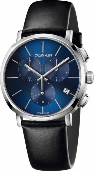 Buy Shop Calvin Klein Chronograph Blue Dial Black Leather Strap Watch for Men - K8Q371CN USA Online