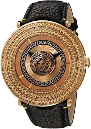 Buy Shop Versace V Metal Icon Black Dial Black Leather Strap Watch For Men - VQL020015 USA Online