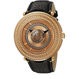 Buy Shop Versace V Metal Icon Black Dial Black Leather Strap Watch For Men - VQL020015 USA Online