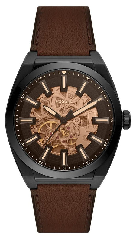 Buy Shop Fossil Everett Automatic Analog Black Dial Brown Leather Strap Watch for Men - ME3207 USA Online