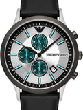 Emporio Armani Renato Chronograph Silver Dial Black Leather Strap Watch for Men - AR11473