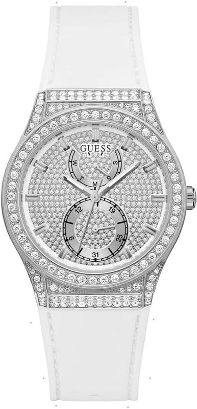 Buy Shop Guess Princess Crystals Silver Dial White Silicone Strap Watch For Women - GW0439L1 USA Online