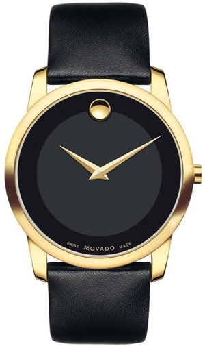 Buy Shop Movado Museum Black Dial Black Leather Strap Watch For Men - 606876 USA Online