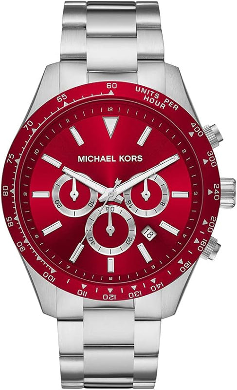 Buy Shop Michael Kors Layton Chronograph Red Dial Silver Steel Strap Watch For Men - MK8822 USA Online