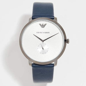 Buy Shop Emporio Armani Modern Slim Analog Silver Dial Blue Leather Strap Watch For Men - AR11214 USA Online