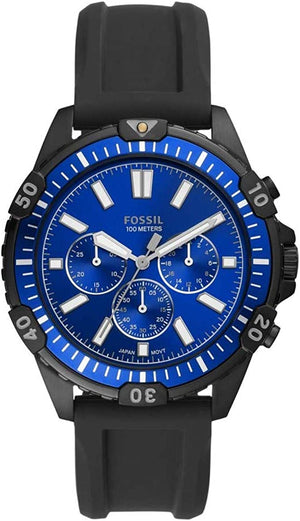 Buy Shop Fossil Garrett Chronograph Blue Dial Black Rubber Strap Watch for Men - FS5695 USA Online