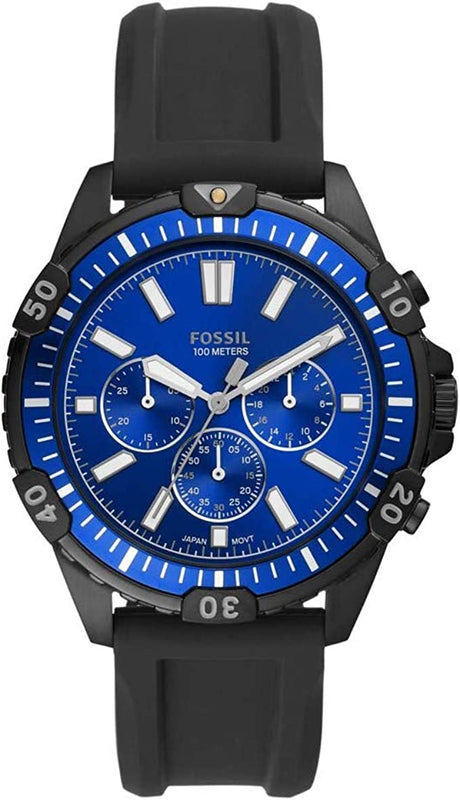 Buy Shop Fossil Garrett Chronograph Blue Dial Black Rubber Strap Watch for Men - FS5695 USA Online