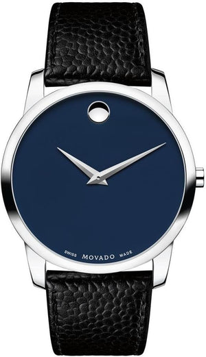 Buy Shop Movado Museum Blue Dial Black Leather Strap Watch For Men - 607013 USA Online