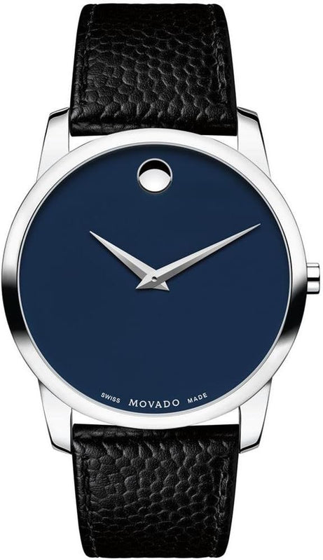 Buy Shop Movado Museum Blue Dial Black Leather Strap Watch For Men - 607013 USA Online
