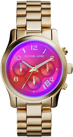 Buy Shop Michael Kors Runway Iridescent Pink Dial Gold Steel Strap Watch for Women - MK5939 USA Online