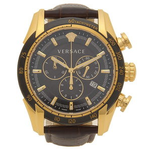 Buy Shop Versace V-Ray Chronograph Quartz Black Dial Brown Leather Strap Watch For Men - VEDB00318 USA Online