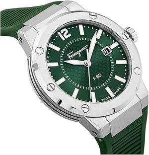 Buy Shop Salvatore Ferragamo F-80 Classic Green Dial Green Rubber Strap Watch for Men - SFHY02722 USA Online