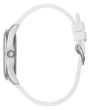 Guess Wanderlust Crystals Silver Dial White Rubber Strap Watch For Women - W1059L3