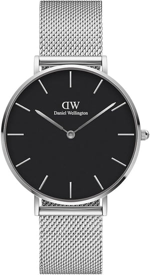 Buy Shop Daniel Wellington Petite Sterling Black Dial Silver Mesh Bracelet Watch For Women - DW00100218 USA Online