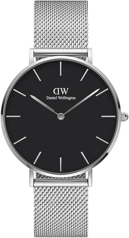 Buy Shop Daniel Wellington Petite Sterling Black Dial Silver Mesh Bracelet Watch For Women - DW00100218 USA Online