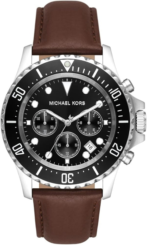 Buy Shop Michael Kors Everest Chronograph Black Dial Brown Leather Strap Watch For Men - MK9054 USA Online
