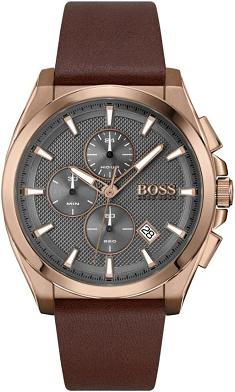 Buy Shop Hugo Boss Grandmaster Grey Dial Brown Leather Strap Watch for Men - 1513882 USA Online