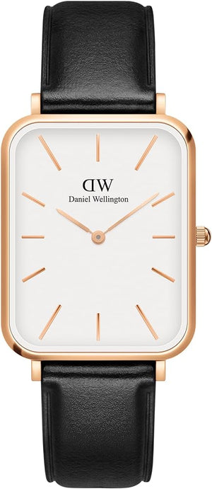 Buy Shop Daniel Wellington Quadro White Dial Black Leather Strap Watch For Women - DW00100450 USA Online