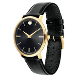 Movado Ultra Slim Black Dial Black Leather Strap Watch For Men - 0607087