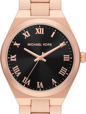 Buy Shop Michael Kors Lennox Three Hand Black Dial Rose Gold Steel Strap Watch For Women - MK7392 USA Online