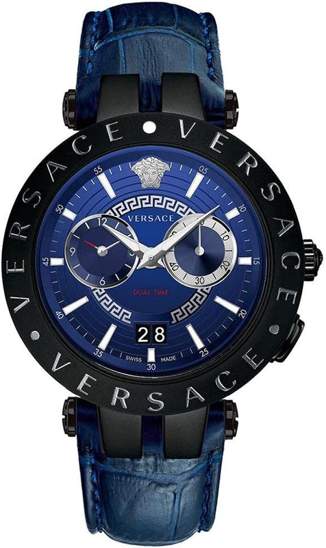 Buy Shop Versace V Race Chronograph Quartz Blue Dial Blue Leather Strap Watch For Men - VEBV00419 USA Online