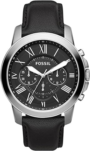 Buy Shop Fossil Grant Chronograph Black Dial Black Leather Strap Watch for Men - FS4812 USA Online