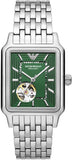 Emporio Armani Meccanico Automatic Green Dial Silver Steel Strap Watch For Men - AR60067