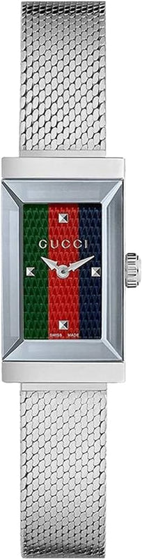 Buy Shop Gucci G Frame Quartz Diamonds Green & Red Mother of Pearl Dial Silver Mesh Bracelet Watch For Women - YA147510 USA Online