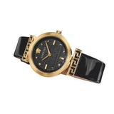 Versace Greca Meander Black Dial Black Leather Strap Watch for Women - VELW00420