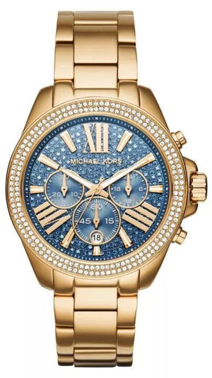 Michael Kors Wren Diamonds Blue Dial Gold Steel Strap Watch for Women - MK6291