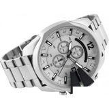 Diesel Mega Chief Chronograph Silver Dial Silver Steel Strap Watch For Men - DZ4501