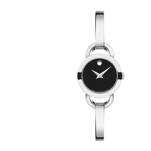 Buy Shop Movado Rondiro 22mm Black Dial Silver Steel Strap Watch For Women - 0606796 USA Online