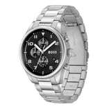 Hugo Boss View Chronograph Black Dial Silver Steel Strap Watch For Men - 1514008