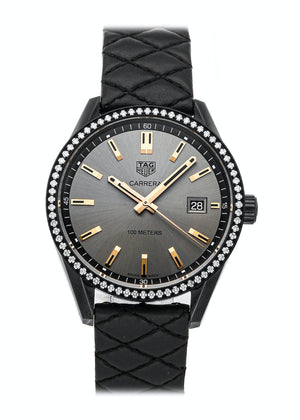 Buy Shop Tag Heuer Carrera Diamonds Anthracite Black Dial Black Leather Strap Watch for Women - WAR1115.FC6392 USA Online