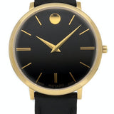 Movado Ultra Slim Black Dial Black Leather Strap Watch For Women - 0607091