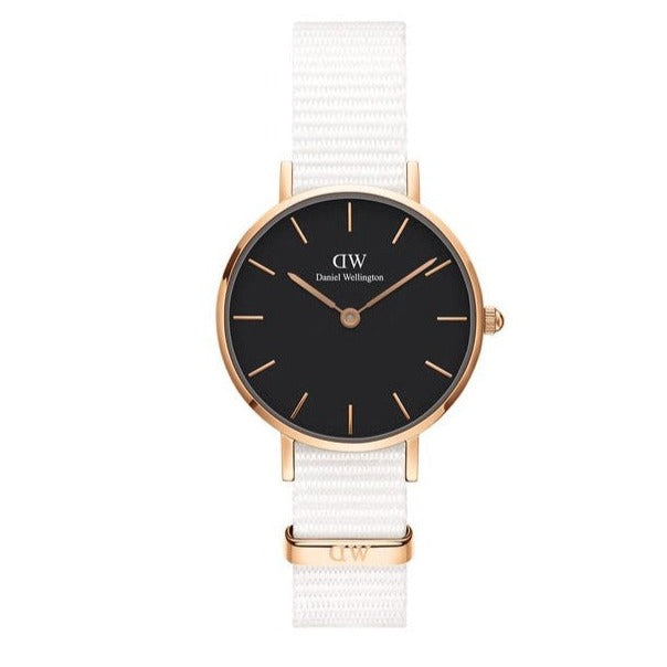 Buy Shop Daniel Wellington Classic Petite Dover Black Dial White NATO Strap Watch For Women - DW00100314 USA Online