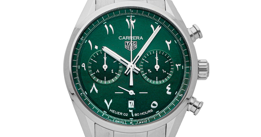 Buy Shop Tag Heuer Carrera Automatic Chronograph Limited Edition Green Dial Silver Steel Strap Watch for Men - CBN2014.EB0240 USA Online