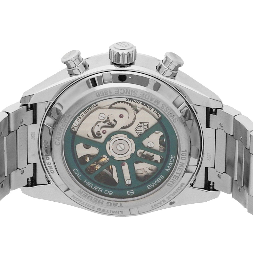 Buy Shop Tag Heuer Carrera Automatic Chronograph Limited Edition Green Dial Silver Steel Strap Watch for Men - CBN2014.EB0240 USA Online