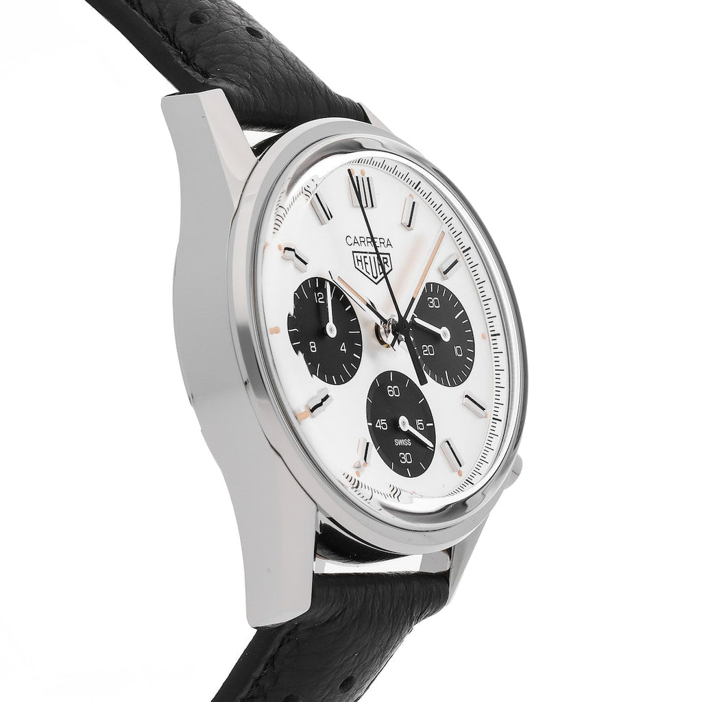 Buy Shop Tag Heuer Carrera Chronograph 60th Anniversary Silver Dial Black Leather Strap Watch for Men - CBK221H.FC8317 USA Online