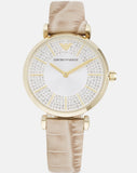 Buy Shop Emporio Armani Gianni T Bar Crystals Silver Dial Brown Leather Strap Watch For Women - AR11518 USA Online