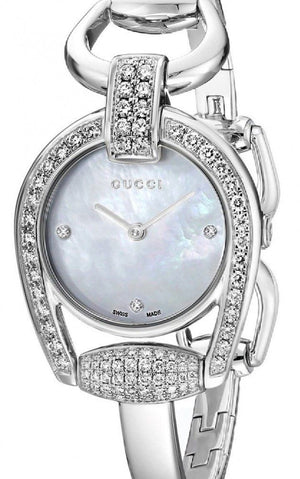 Buy Shop Gucci Horsebit Collection Diamonds Mother of Pearl Dial Silver Steel Strap Watch For Women - YA139505 USA Online