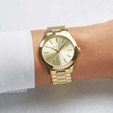 Buy Shop Michael Kors Slim Runway Gold Dial Gold Stainless Steel Strap Watch for Women - MK3179 USA Online