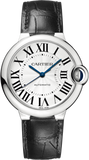 Buy Shop Cartier Ballon Bleu De Cartier Silver Dial Black Leather Strap Watch for Women - WSBB0028 USA Online