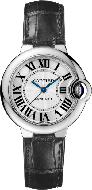 Buy Shop Cartier Ballon Bleu De Cartier Silver Dial Black Leather Strap Watch for Women - WSBB0030 USA Online