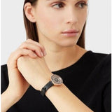 Emporio Armani Rosa Two Hand Black Dial Black Leather Strap Watch For Women - AR11493