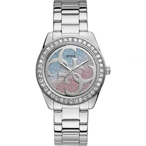 Buy Shop Guess G Twist Diamonds Silver Dial Silver Steel Strap Watch For Women - W1201L1 USA Online